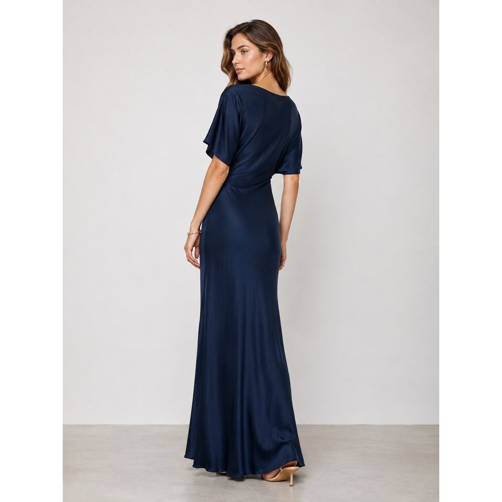 Reformation Caila Silk Maxi Dress Navy Blue Size S NWT - Picture 3 of 10
